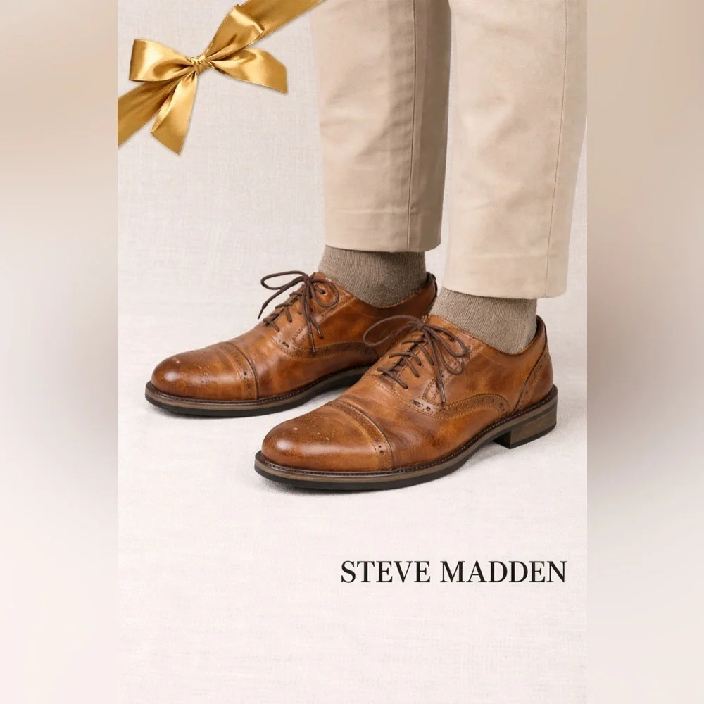 Steve Madden Burnished Leather Cap Toe Oxford Shoes Size 10.5 M